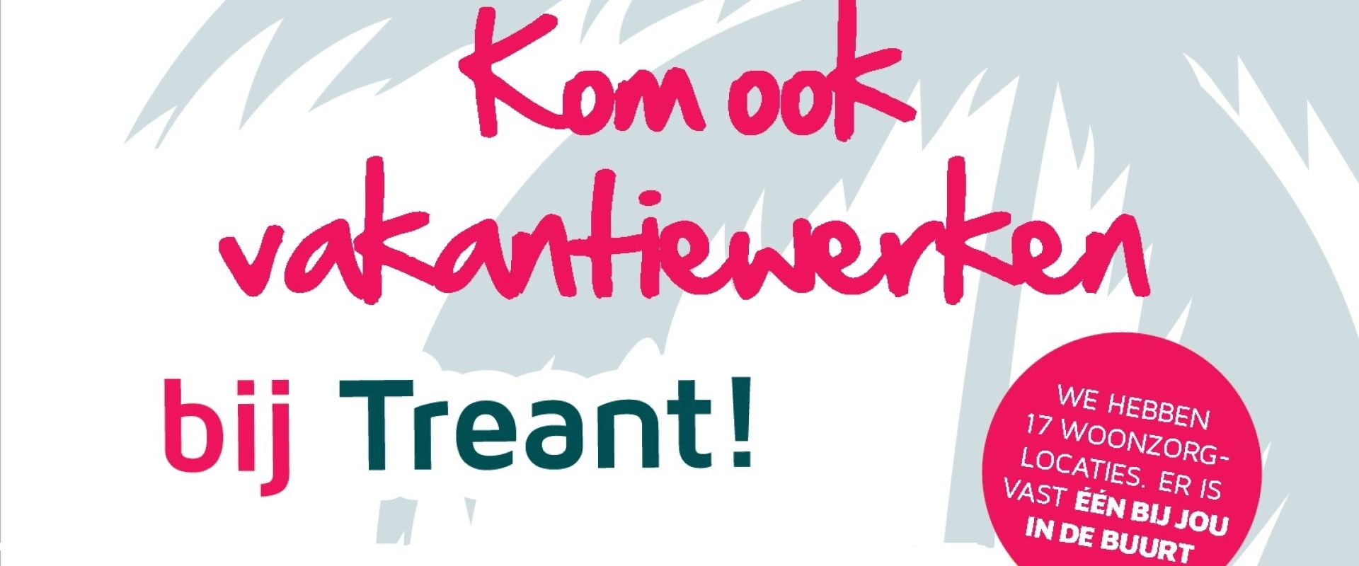 Promotieposter voor vakantiewerk bij Treant, met palmboomontwerp.