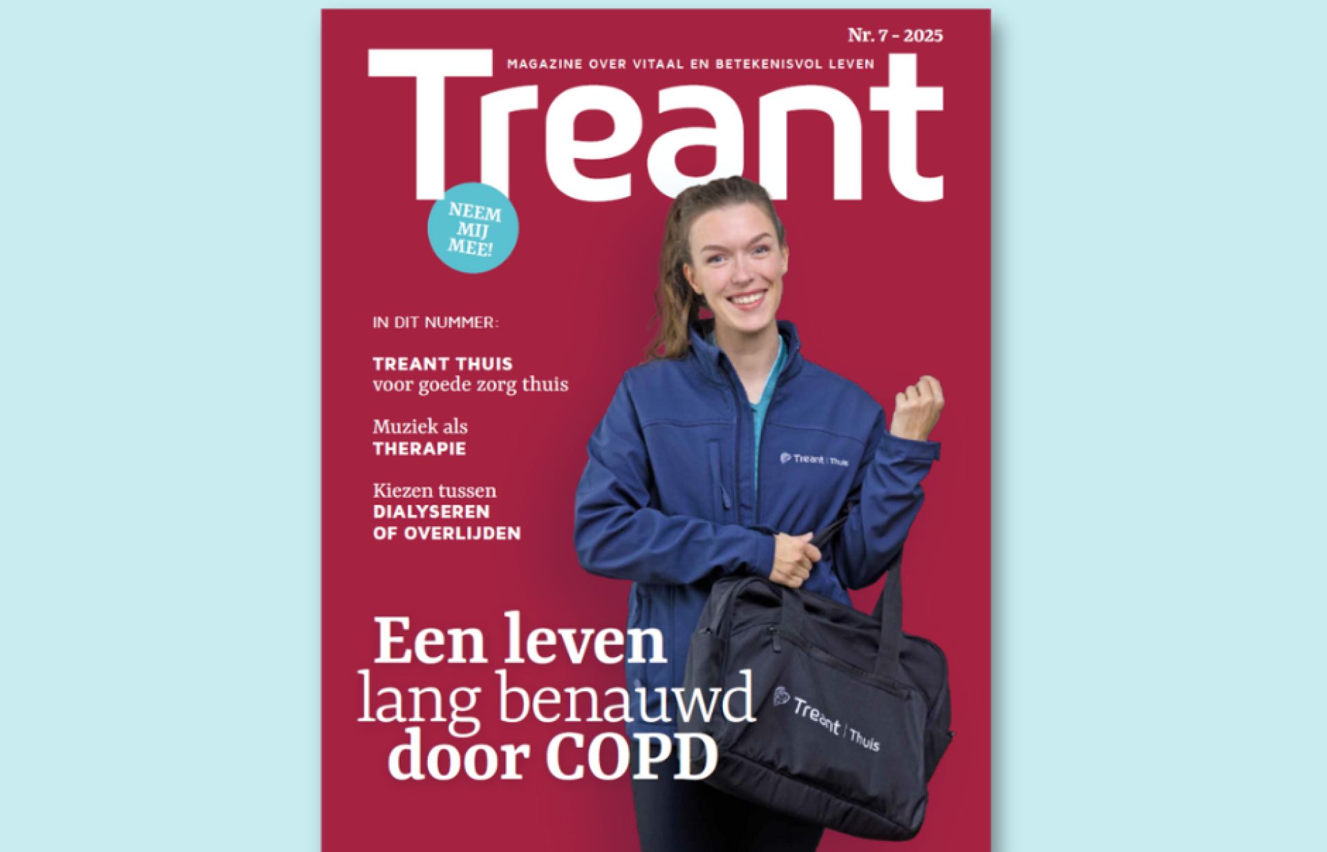 Een magazine met daarop onze covergirl chantal die vertelt over Treant Thuis