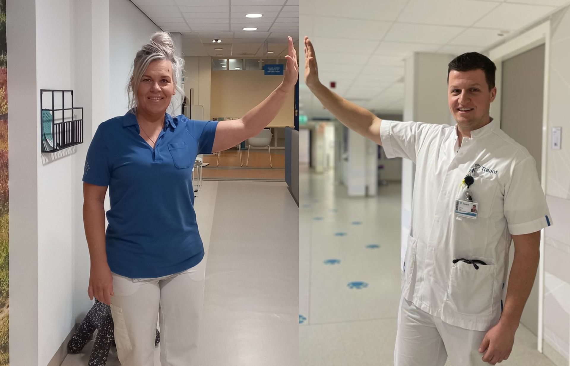 Medewerkers van Treant en het WZA geven elkaar en virtuele high five!