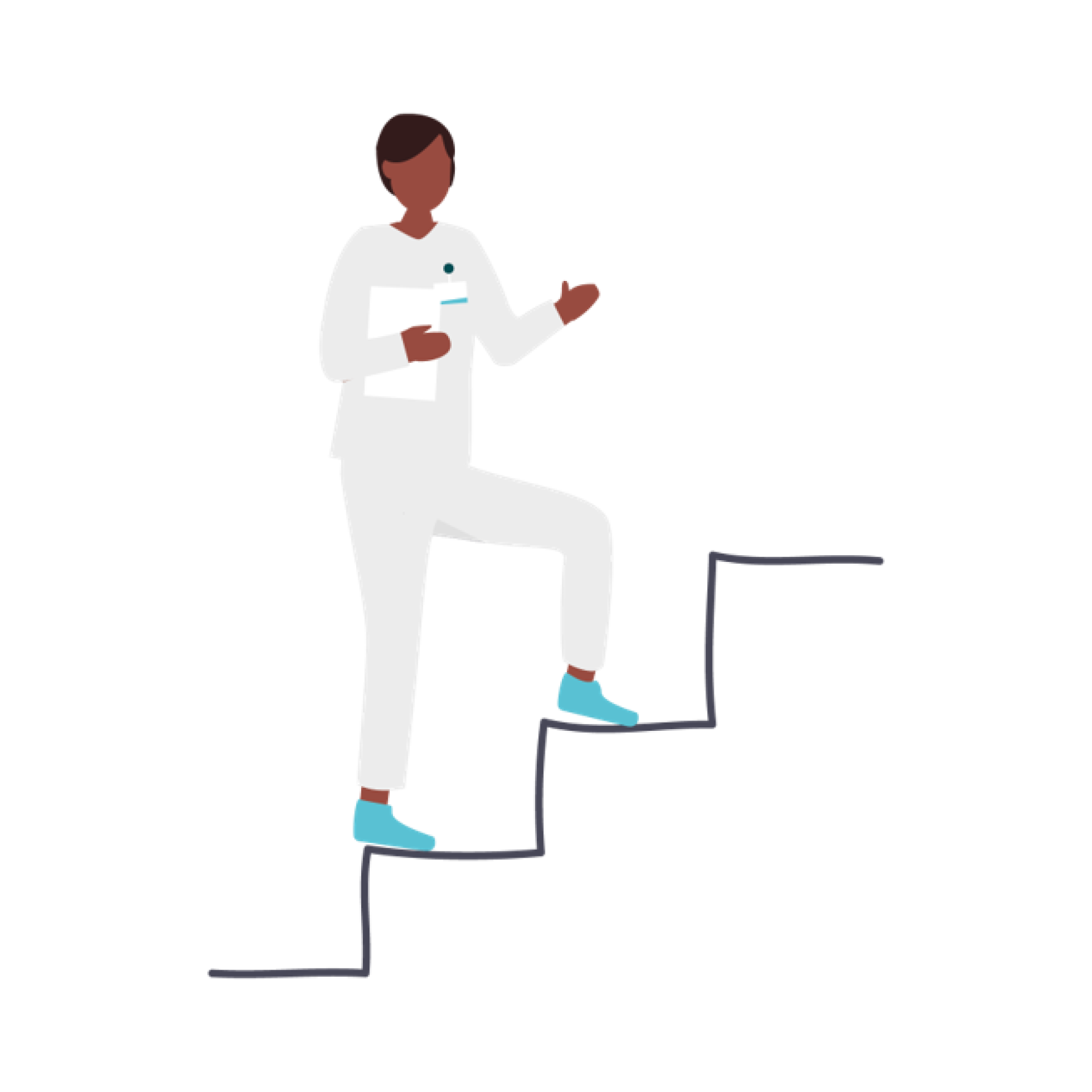 Tekening van verpleegkundige op trap. Dit staat voor ontwikkeling