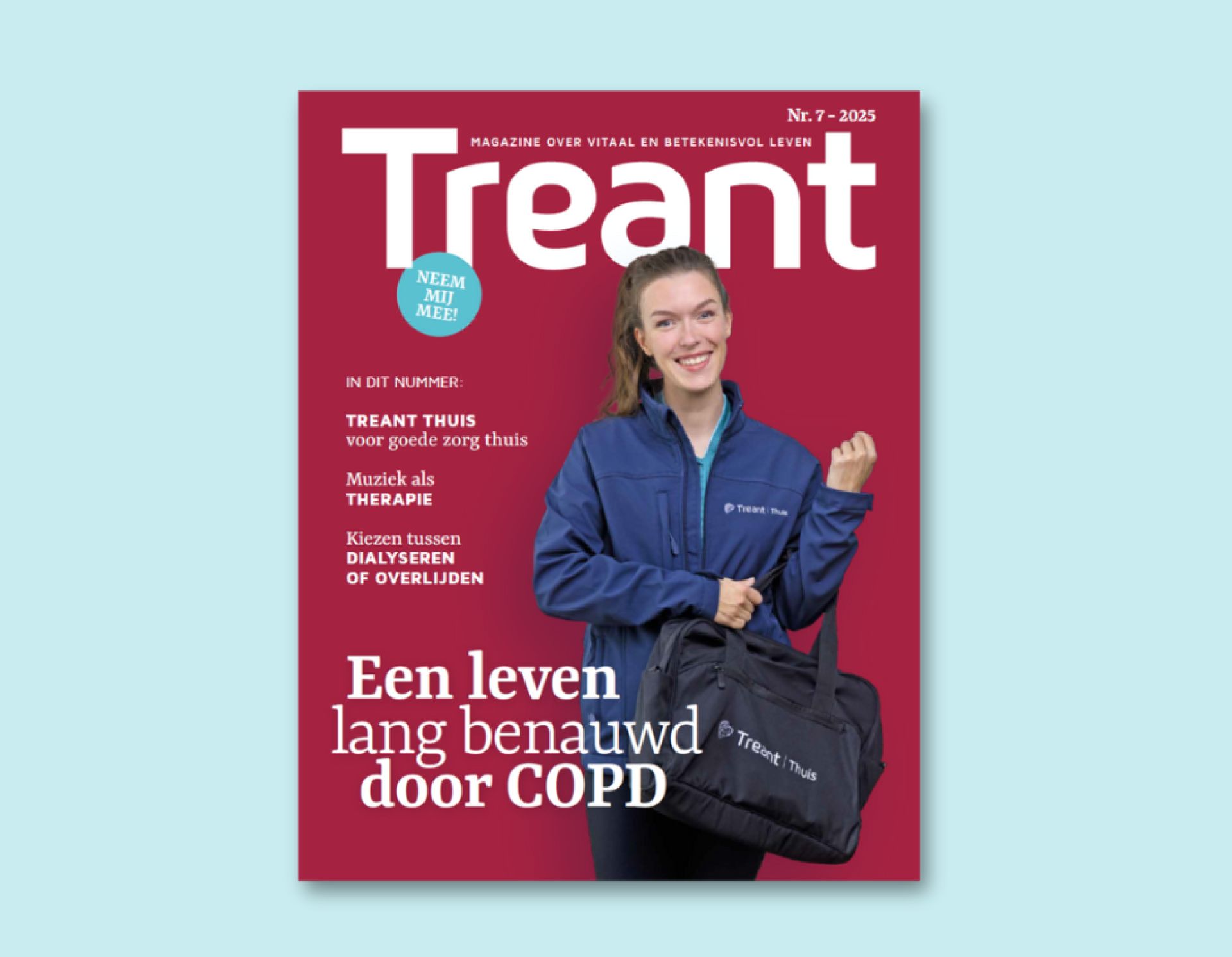 Een magazine met daarop onze covergirl chantal die vertelt over Treant Thuis