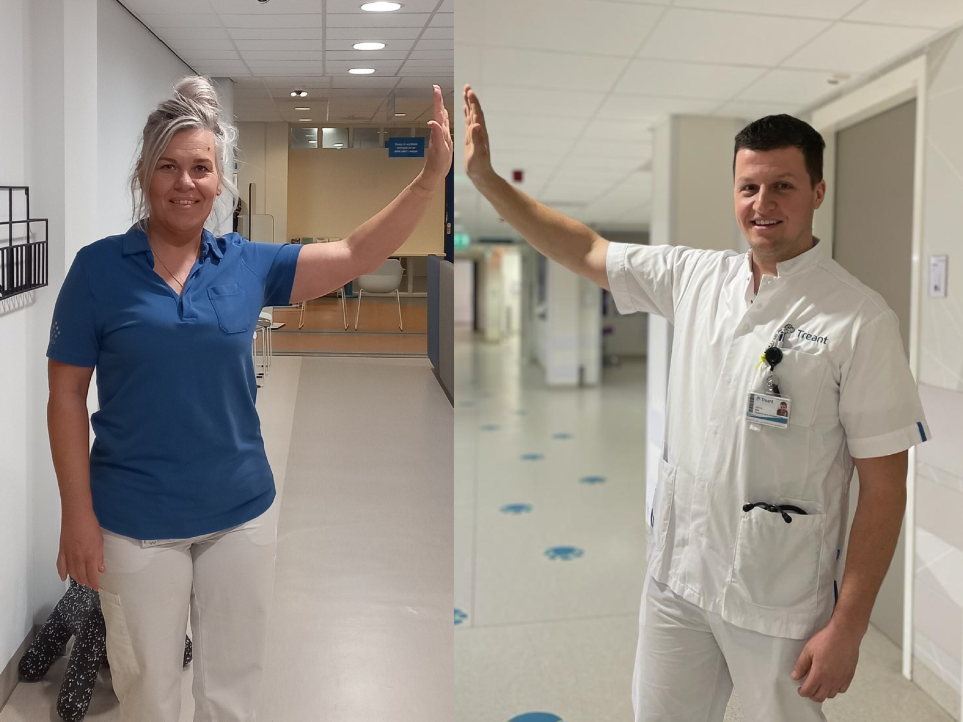 Medewerkers van Treant en het WZA geven elkaar en virtuele high five!